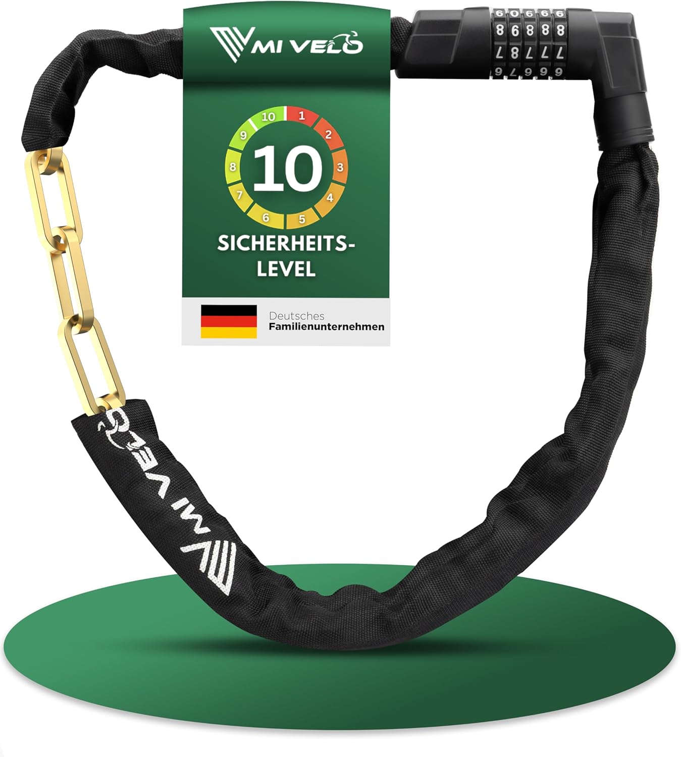MIVELO Fahrradschloss Kettenschloss mit Zahlencode und gehärtetem Stahl MIVELO Fahrrad Kettenschloss mit Zahlencode für Fahrräder, E-Bikes und E-Scooter