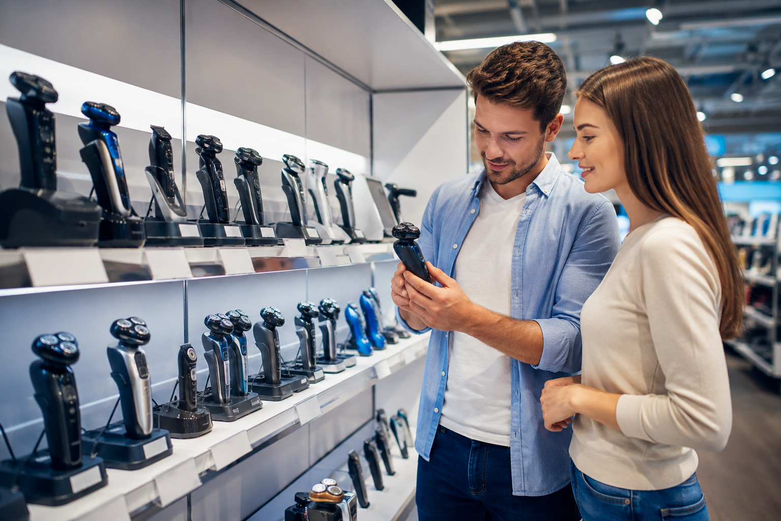 Philips Rasierer im Fachgeschäft entdecken und vergleichen Philips Rasierer Ausstellung in einem Fachgeschäft mit Kundenberatung