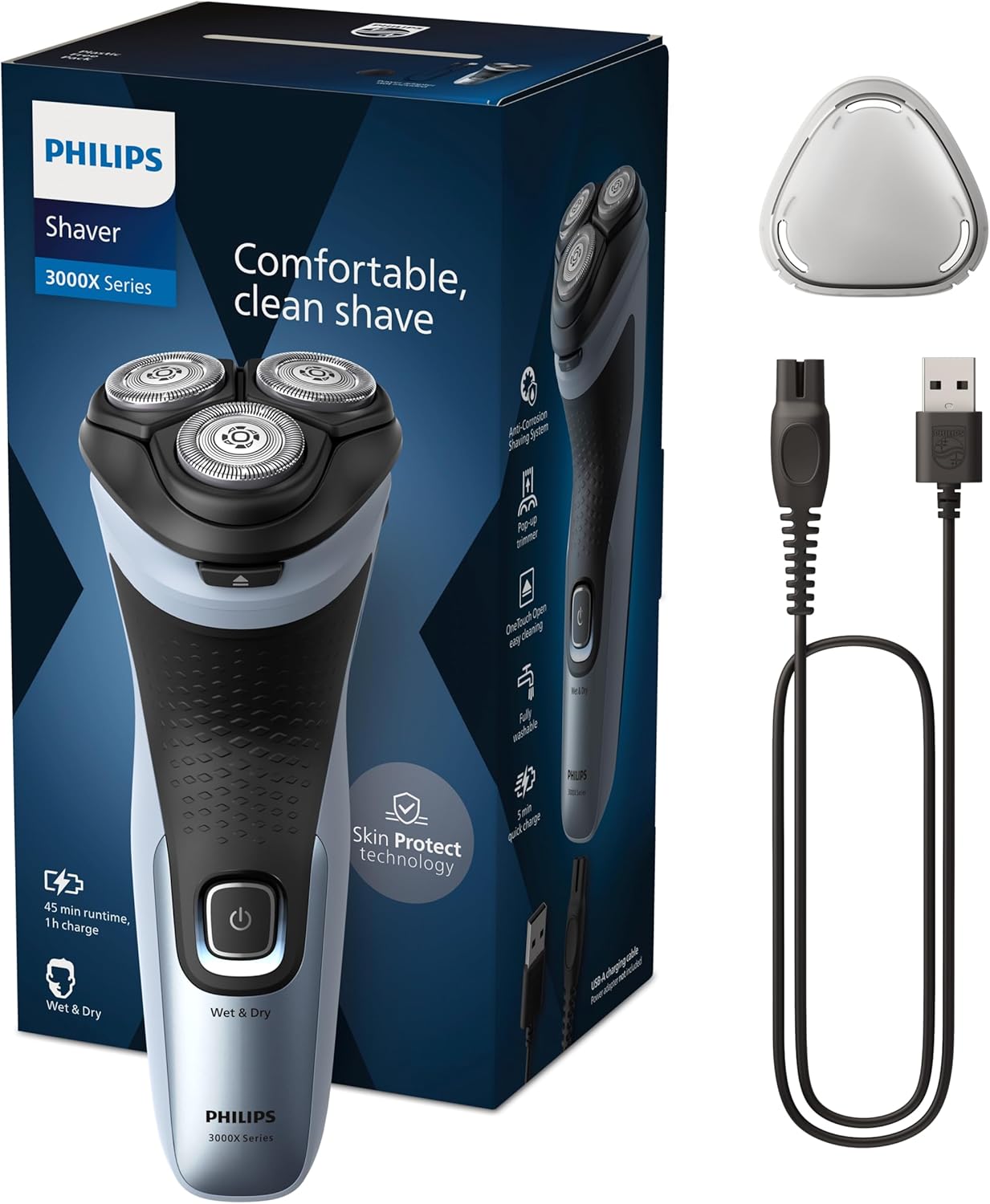 Philips Shaver 3000X Rasierer für tägliche Nass- und Trockenrasur Philips Shaver 3000X elektrischer Rasierer für Herren mit Nass- und Trockenrasur