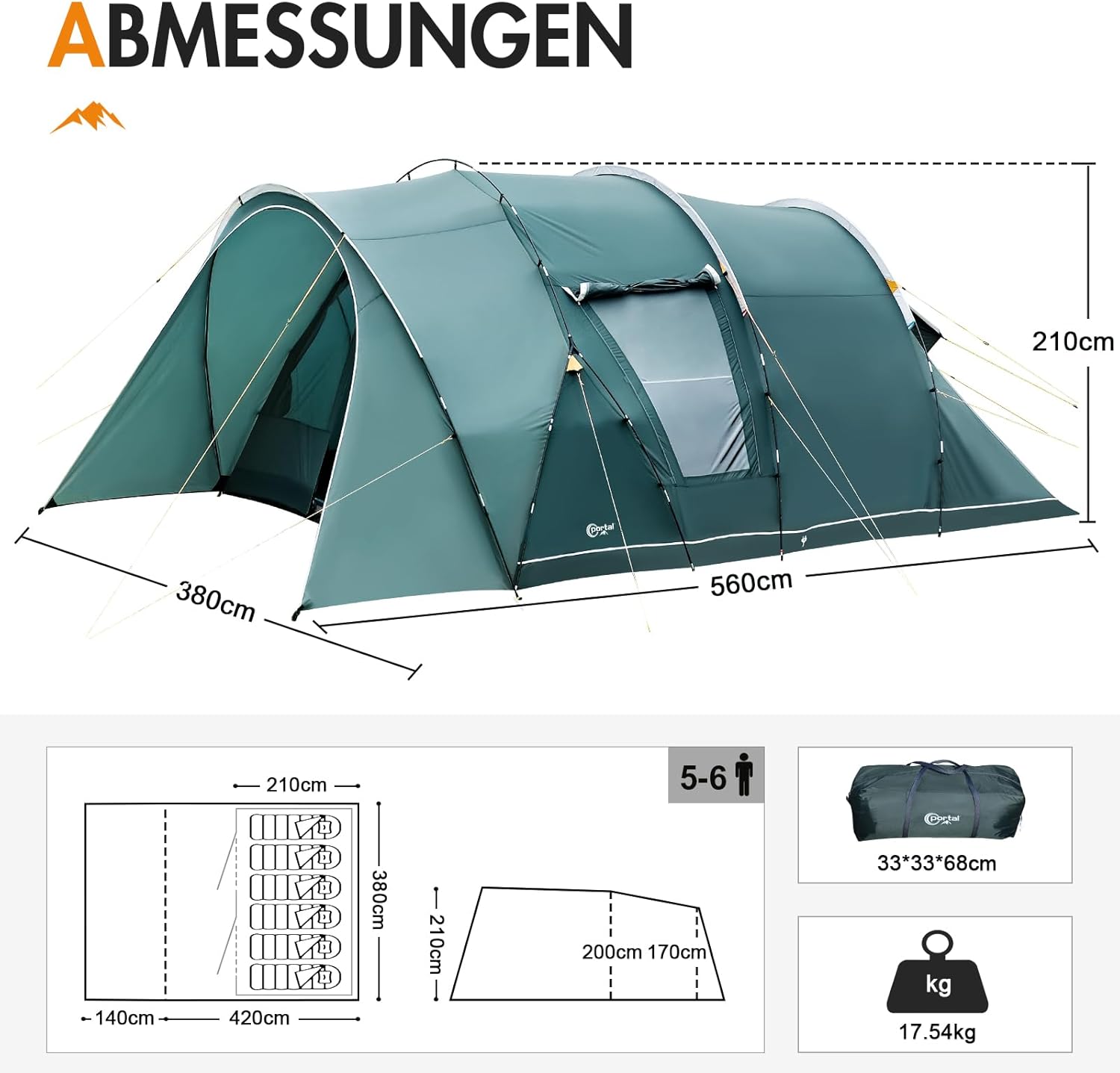 Portal Tunnelzelt Familienzelt für Camping und Roadtrips Portal Tunnelzelt für 5 bis 6 Personen beim Familien Camping und Outdoor Abenteuer