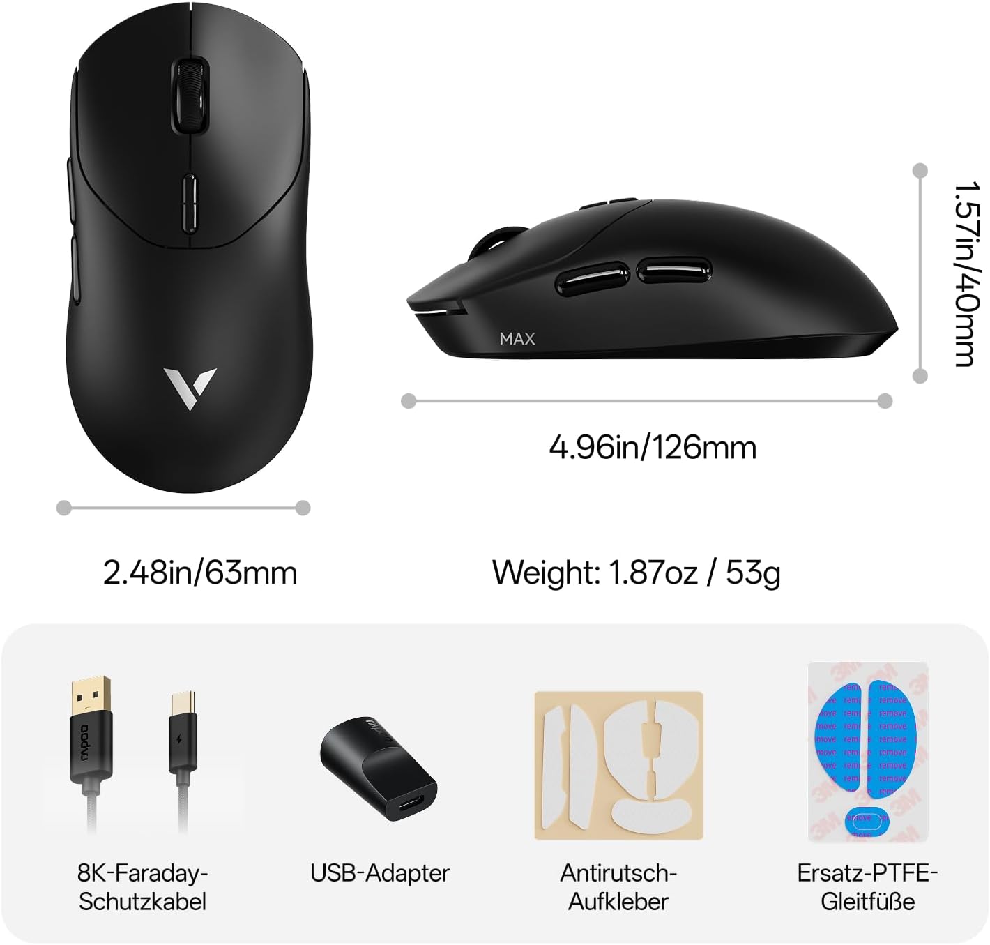 Rapoo VT2 MAX ultraleichte Gaming Maus mit RGB Beleuchtung auf modernem Gaming Setup