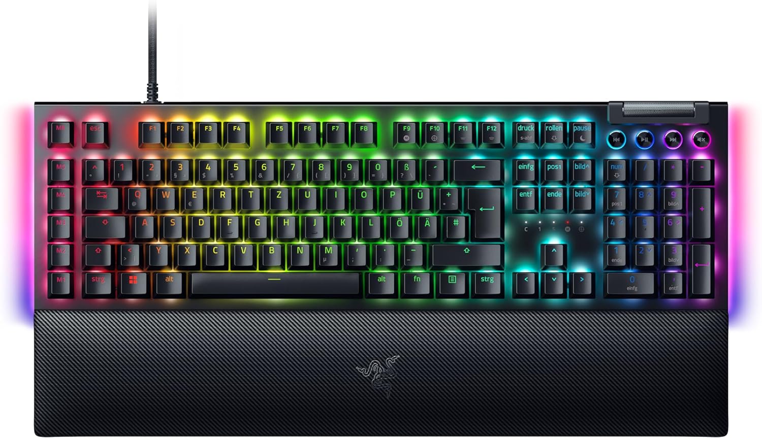 Razer BlackWidow V4 mechanische Gaming Tastatur mit RGB Beleuchtung auf Gaming Schreibtisch