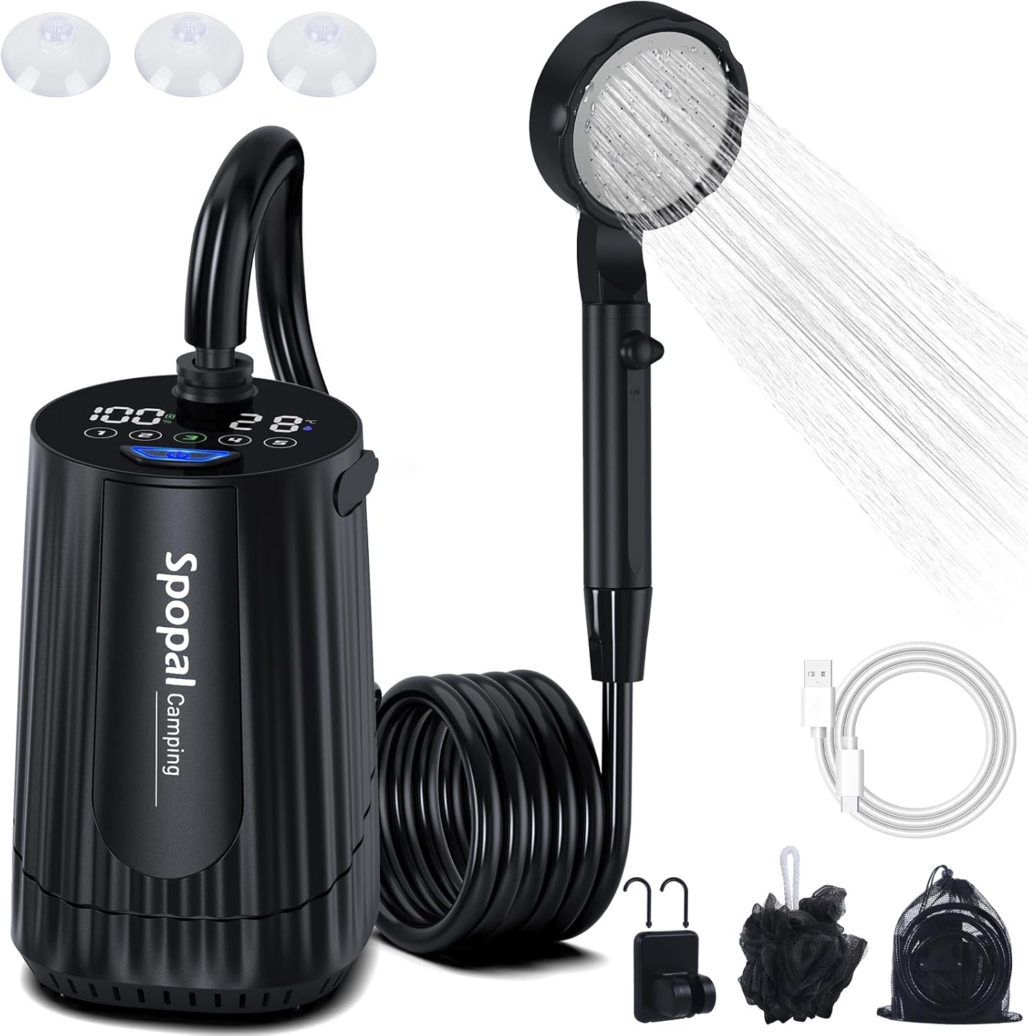 Spopal Campingdusche mit 10000mAh Akku für Camping und Outdoor Reisen