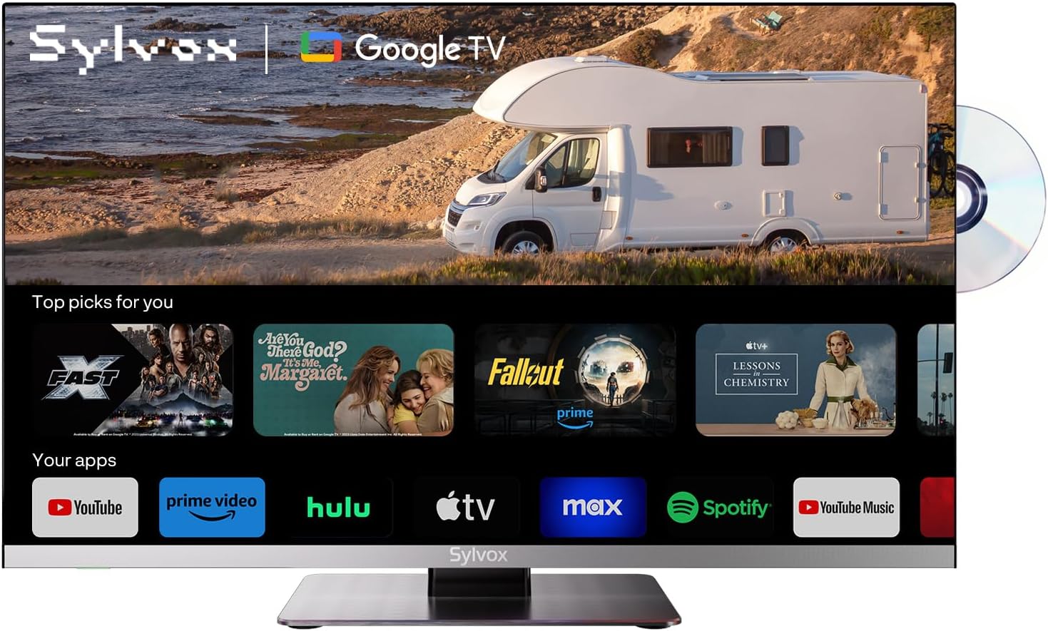 SYLVOX 22 Zoll Camping Fernseher mit Smart TV und DVD Player für Wohnmobil und Vanlife