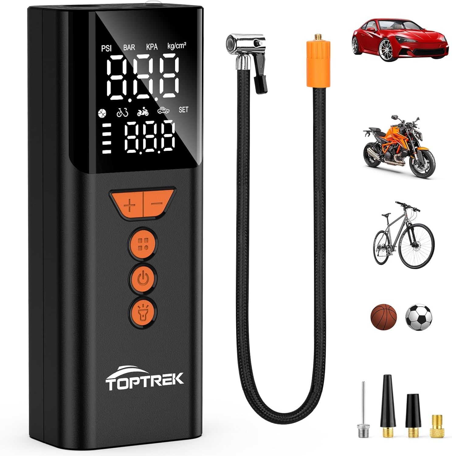 toptrek elektrische Fahrradpumpe mit Powerbank-Funktion und LED-Licht