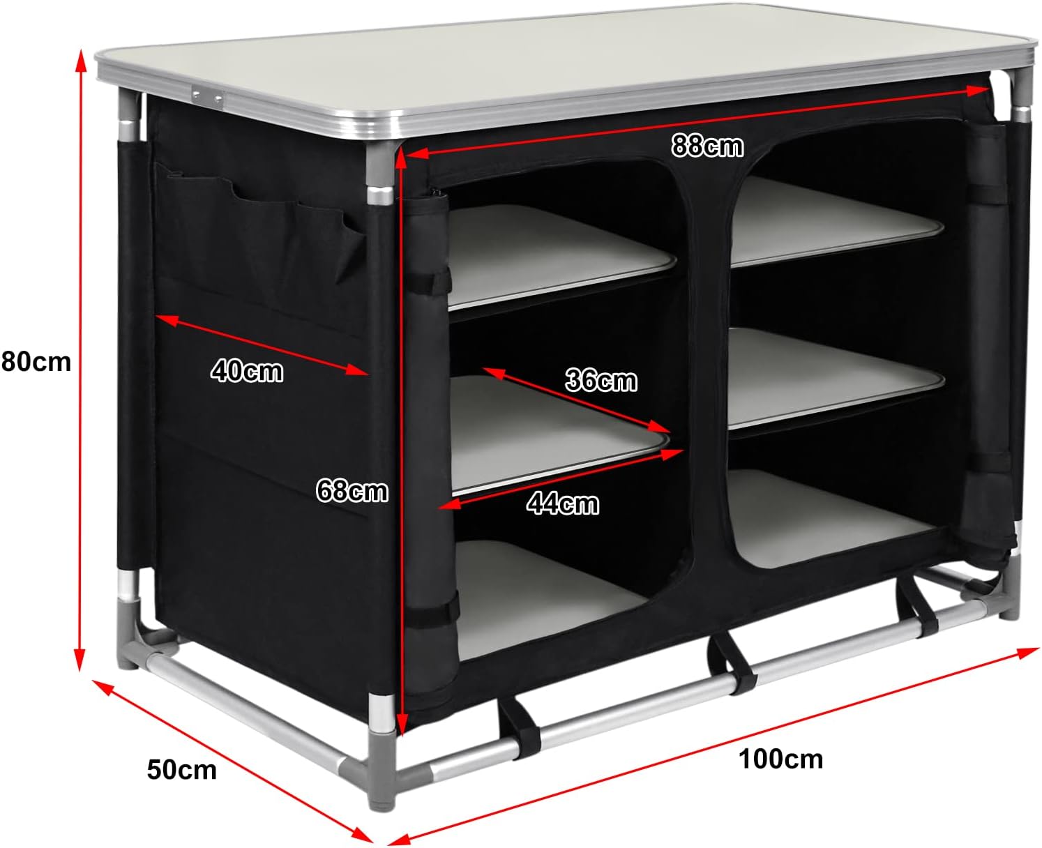 Faltbare UISEBRT Campingküche mit Aluminiumgestell und Stauraumfächern für Outdoor Reisen