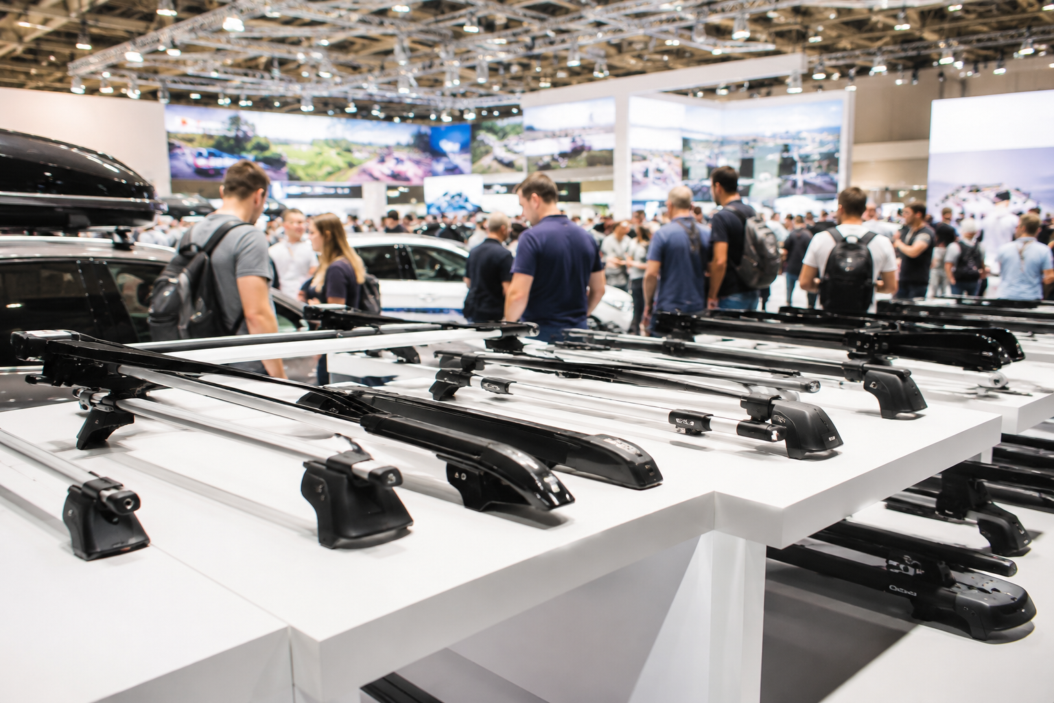 Universal Dachträger auf einer großen Auto & Outdoor Messe Ausstellung
