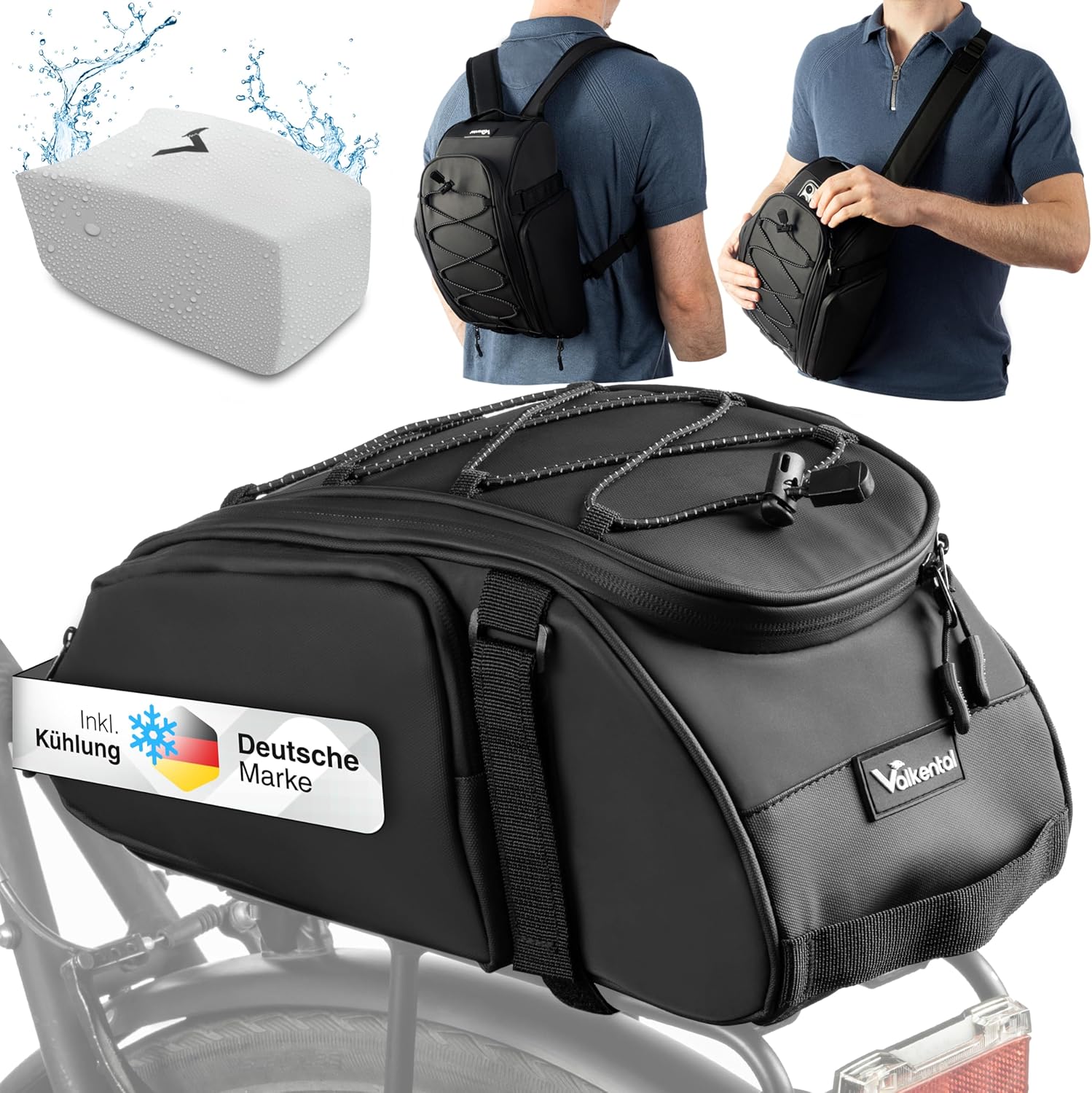 Valkental 3in1 Fahrradtasche mit Rucksackfunktion Valkental 3in1 Fahrradtasche mit Rucksackfunktion für Alltag und Touren