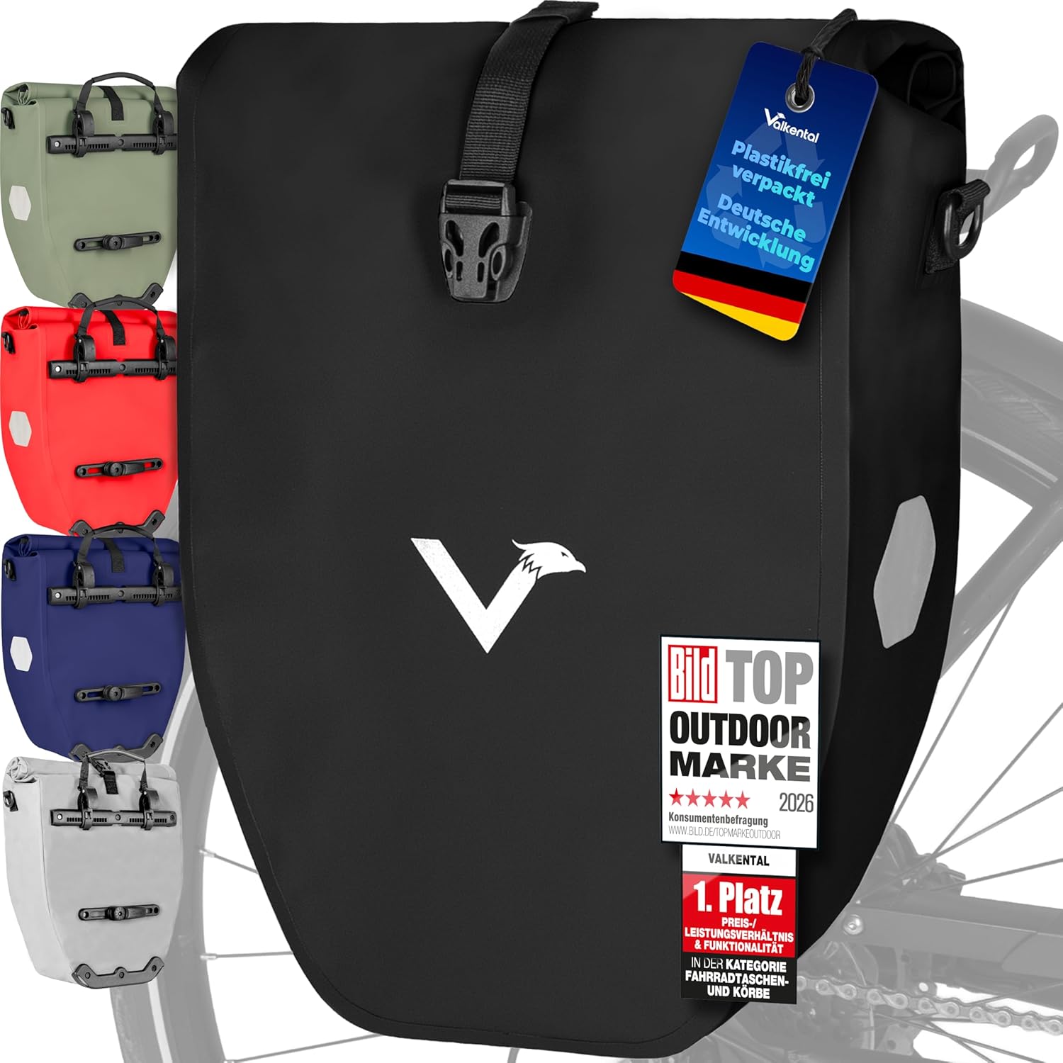 Valkental große Gepäckträgertasche mit viel Stauraum Valkental große wasserdichte Gepäckträgertasche für Alltag und Fahrradtouren