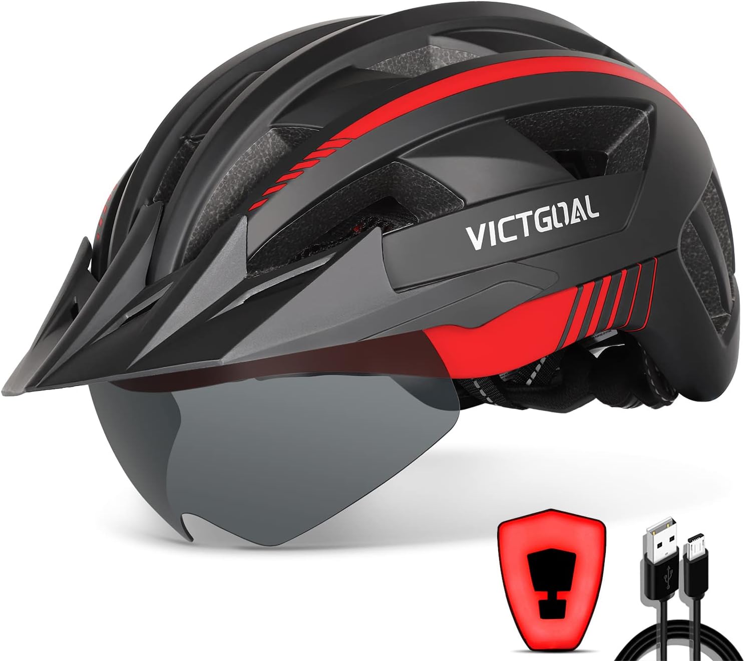 VICTGOAL Fahrradhelm MTB mit Visier und Belüftungssystem VICTGOAL MTB Fahrradhelm mit magnetischer Schutzbrille und 21 Belüftungskanälen