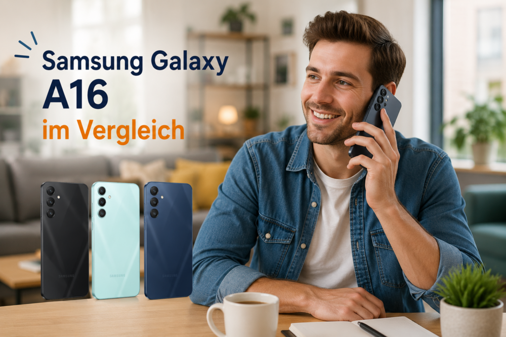 Aldi Samsung Galaxy A16 im Vergleich mit Käufer beim Telefonieren im Alltag