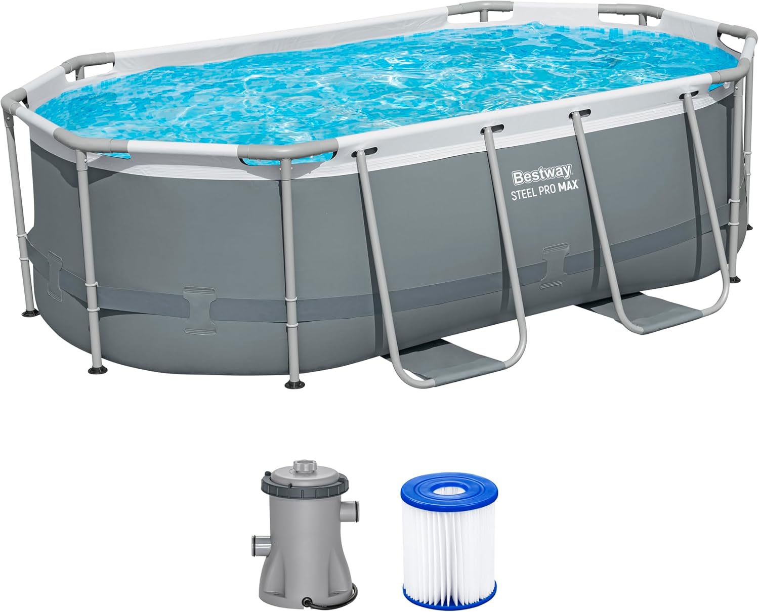 Swimmingpool Bestway Power Steel Frame Pool Set 305 x 200 x 84 cm im Garten
