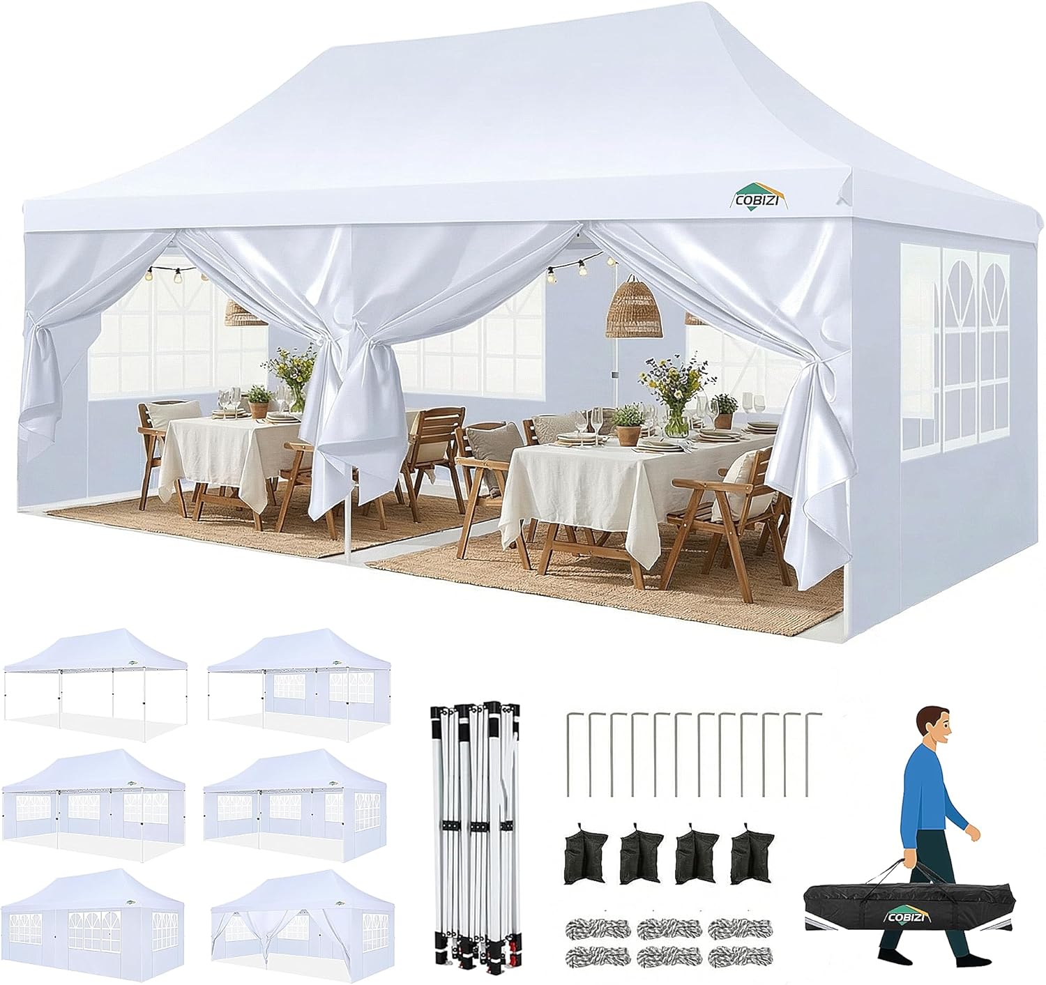 COBIZI Faltpavillon Familien-Tipp COBIZI Faltpavillon 3x6 Meter mit Seitenwänden für Familienfeiern