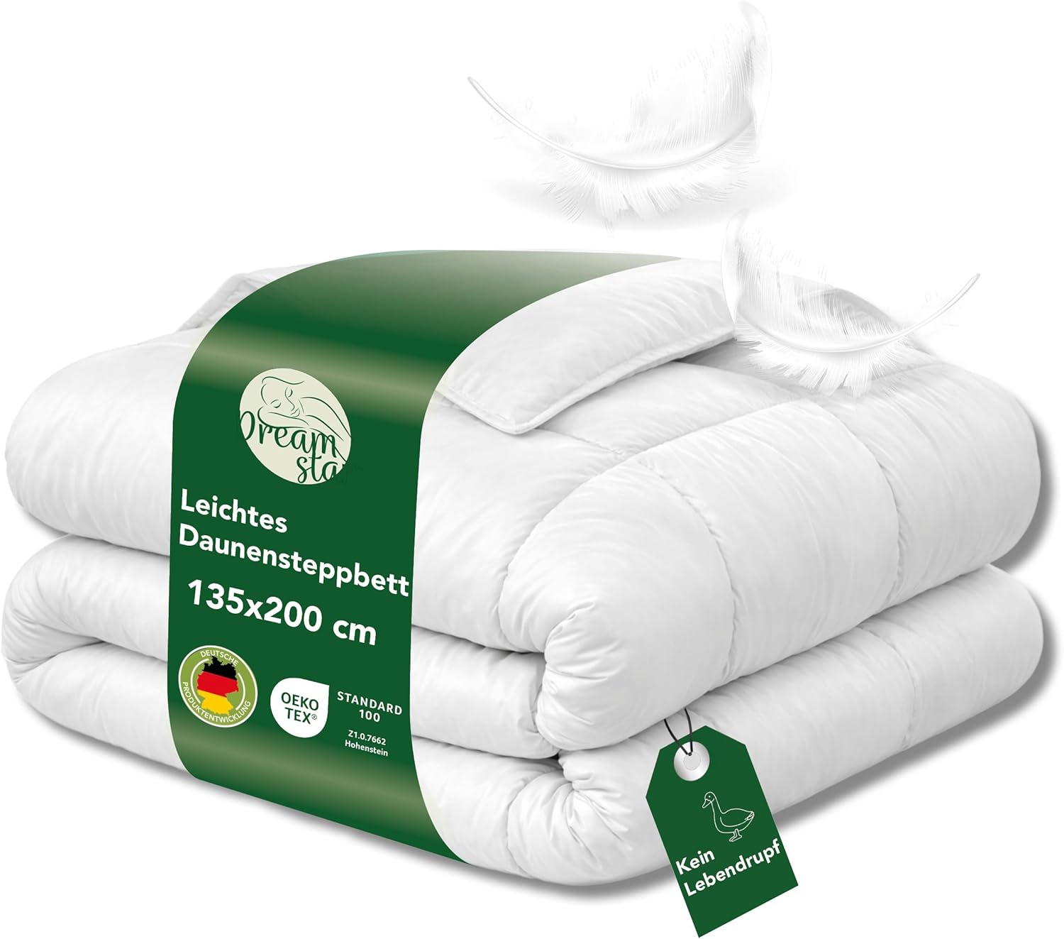 DREAMSTAR Daunen Bettdecke 135x200 leicht mit Daunen- und Federfüllung für warme Sommernächte