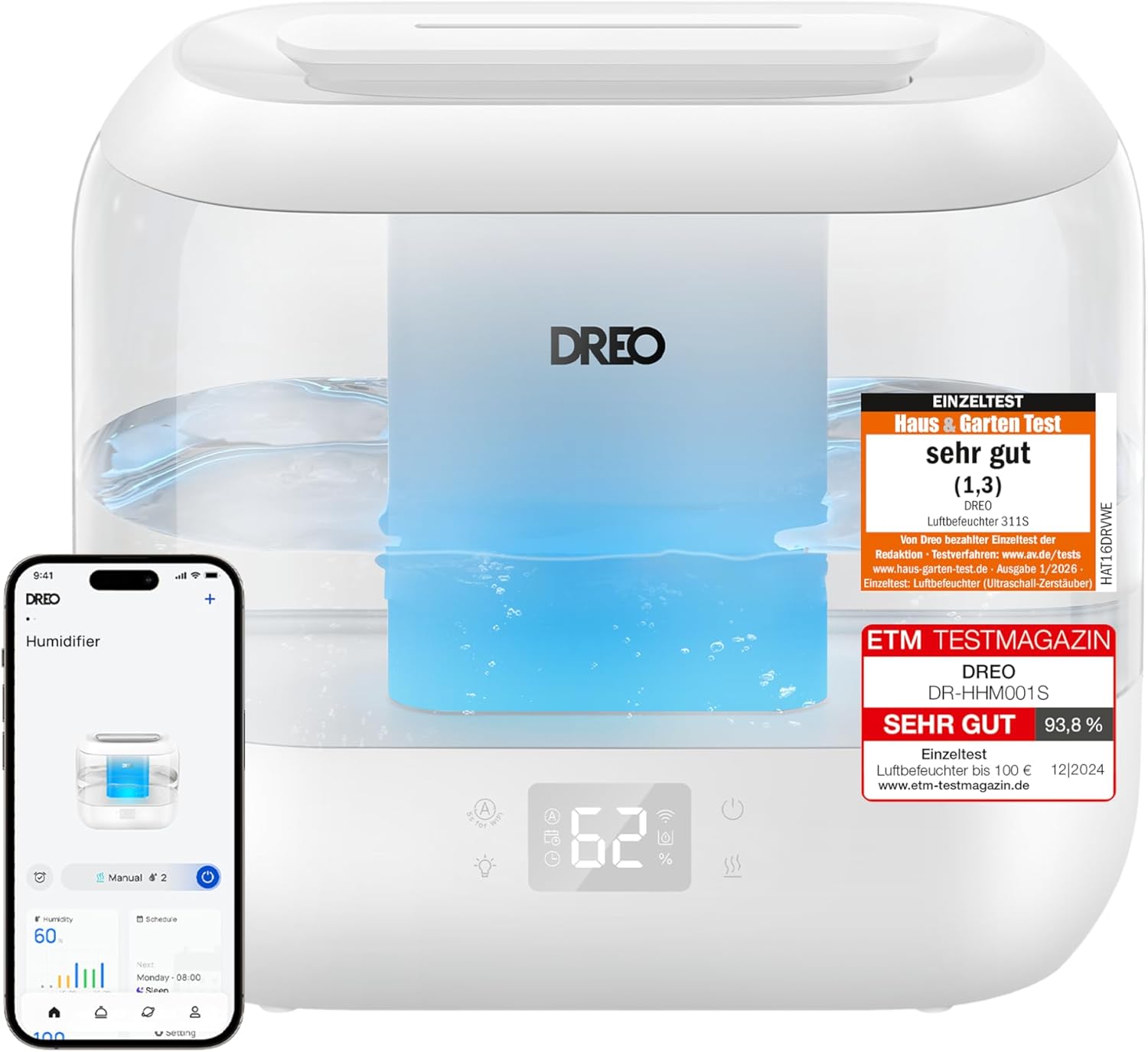 DREO Smart Luftbefeuchter mit 4 Liter Tank und bis zu 36 Stunden Laufzeit