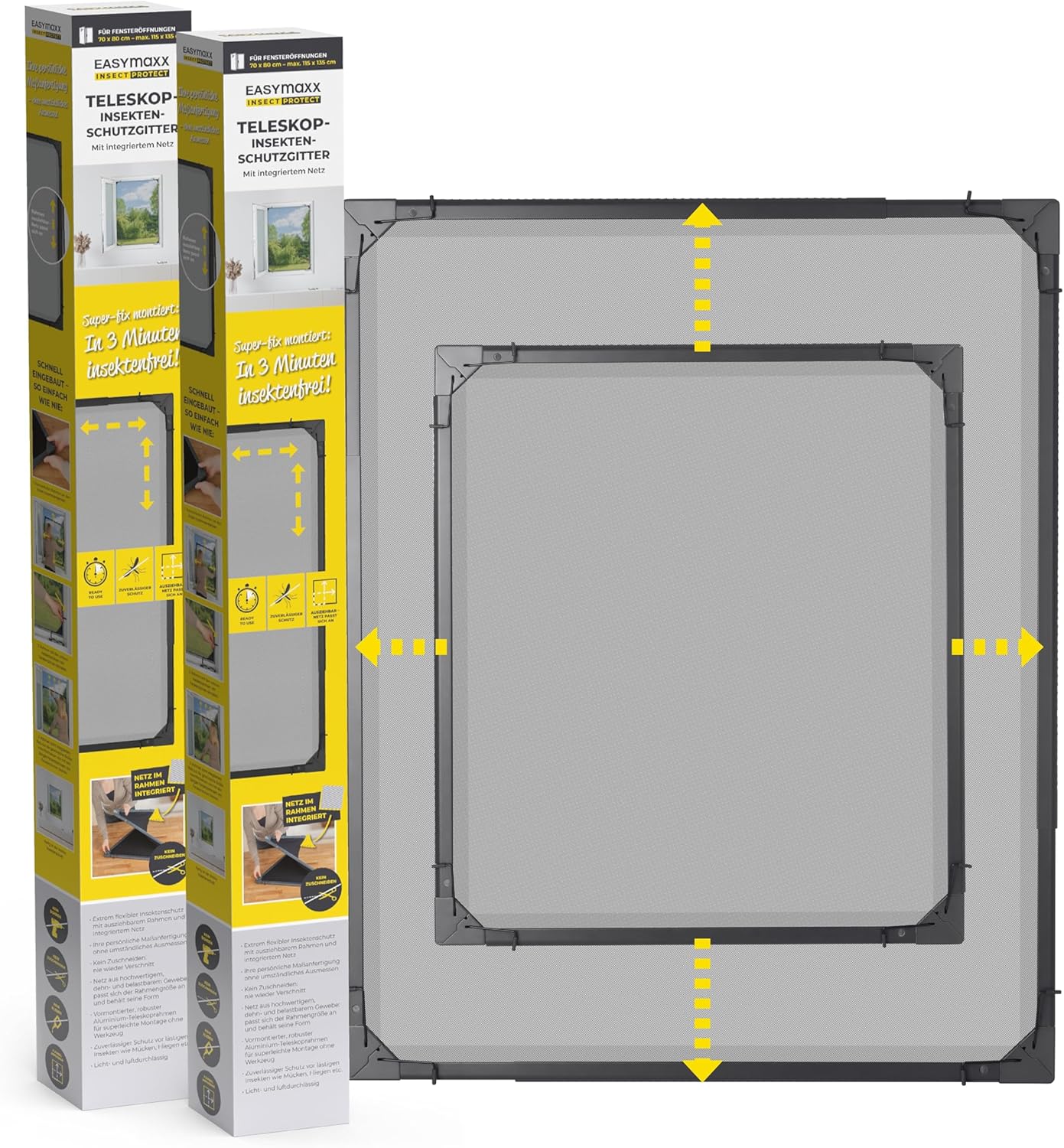 EASYmaxx Insect Protect Teleskop Insektenschutzgitter als Preis-Leistungs-Tipp für Fenster mit flexiblem Fliegengitter