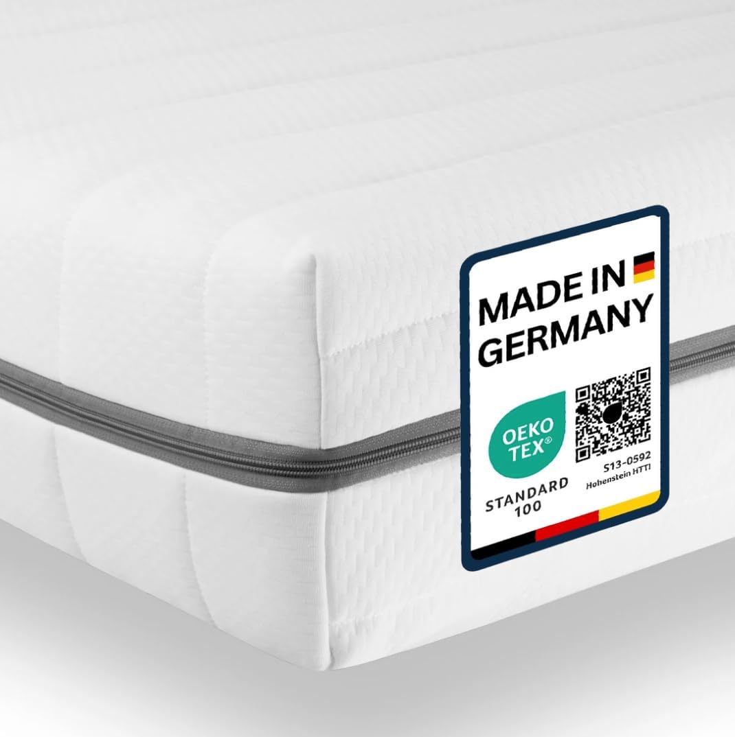 Ergonomische Kaltschaummatratze 90x200 mit 7 Zonen, Härtegrad H3 und waschbarem Bezug