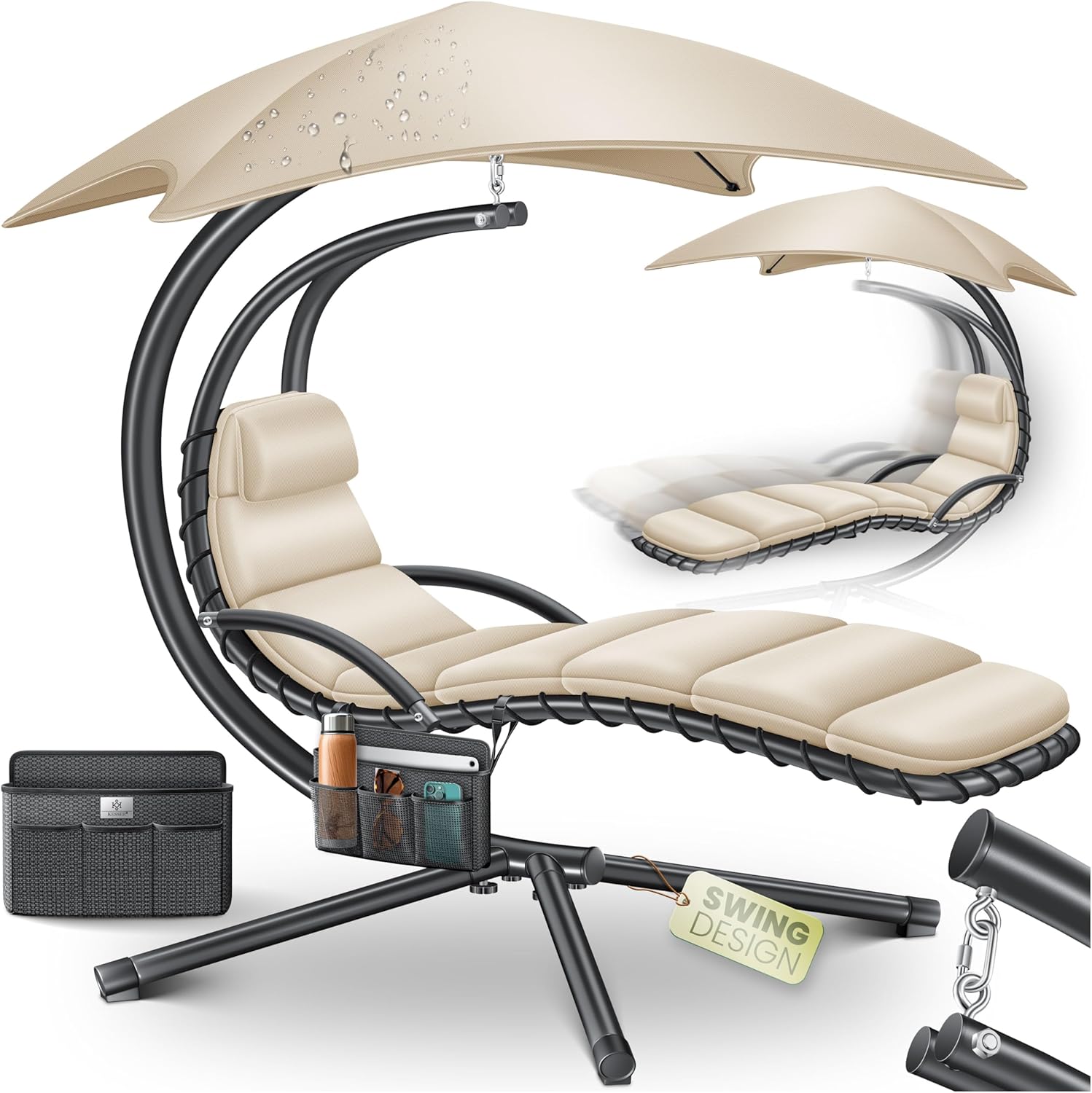 KESSER Schwebeliege mit Sonnenschirm und Nackenkissen für Garten und Terrasse