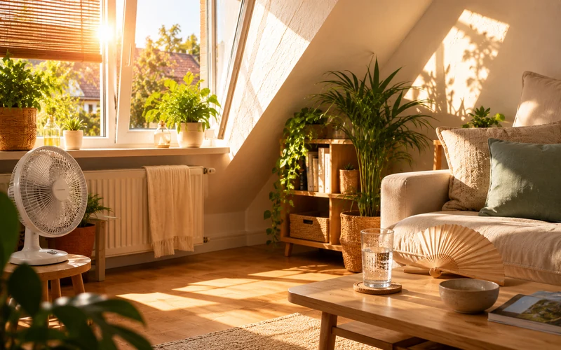 Überhitztes Zimmer im Sommer mit starker Sonneneinstrahlung
