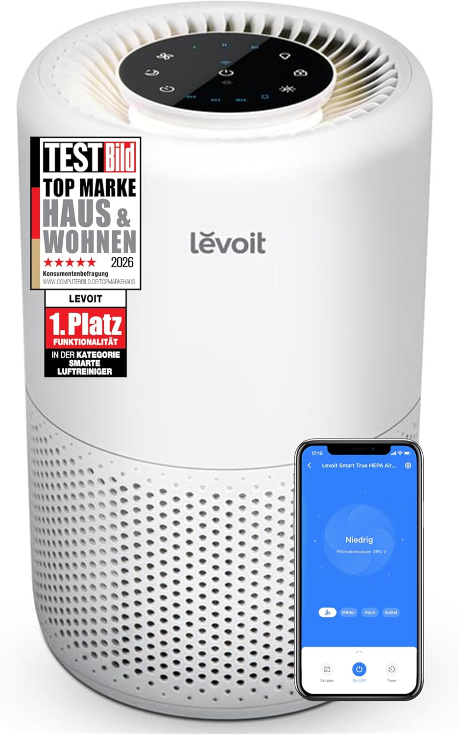 Levoit Luftreiniger mit 3-in-1 HEPA-Filter für Schlafzimmer gegen Staub, Pollen und Gerüche