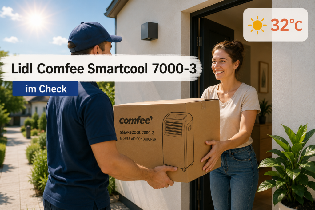 Lidl Klimagerät Comfee Smartcool 7000-3 im Check – Käufer erhält das mobile Klimagerät an einem sonnigen Sommertag bei 32 Grad
