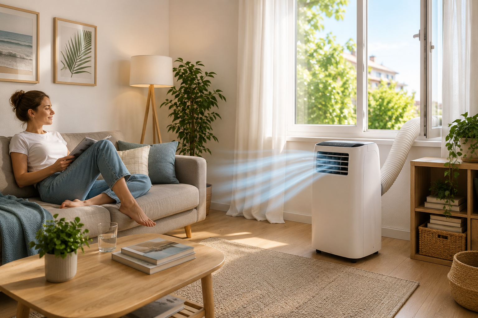 Lidl Klimagerät Comfee Smartcool 7000-3 sorgt für angenehme Abkühlung im Wohnzimmer an einem heißen Sommertag