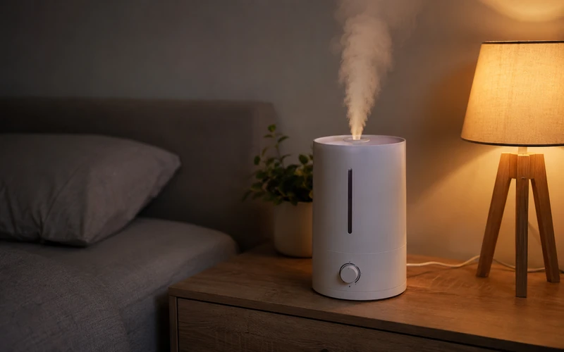Ultraschall-Luftbefeuchter mit feinem Nebel im Schlafzimmer
