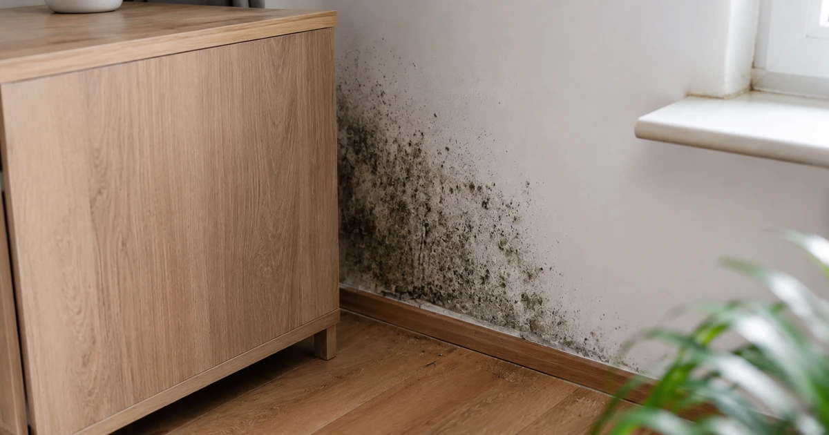 Schimmel hinter Möbelstück an der Wand entdeckt