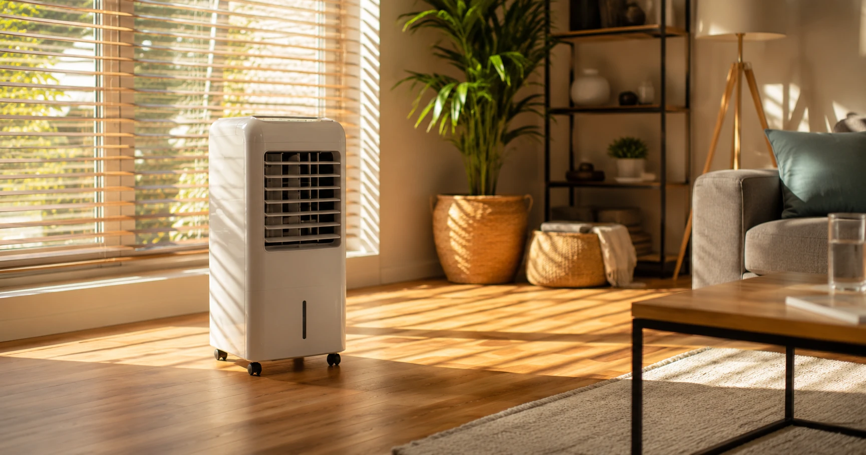 Luftkühler im Wohnzimmer an einem heißen Sommertag