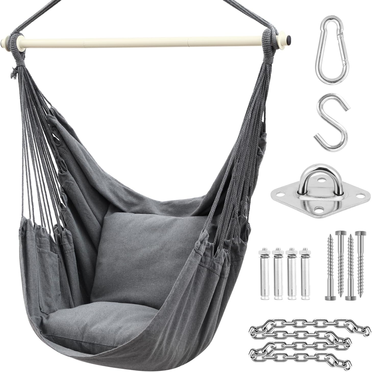 Ohuhu Hängesessel XL für Garten, Balkon und Terrasse mit zwei Kissen und Aufhängungsset