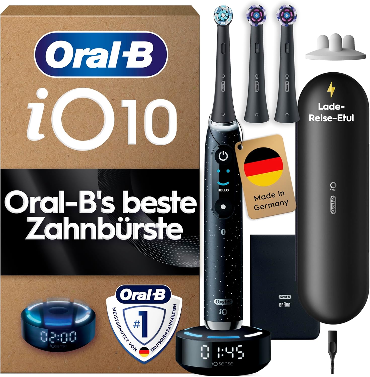 Oral-B iO Series 10 Familien-Tipp Oral-B iO Series 10 elektrische Zahnbürste mit iOSense, Reise-Etui und sieben Putzmodi