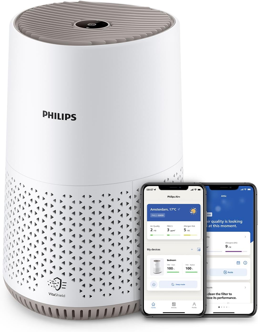 Philips Luftreiniger 600 Serie mit HEPA-Filter und App-Steuerung für Räume bis 44 m²
