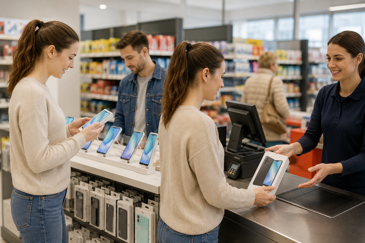 Samsung Galaxy A16 bei Aldi im Discounter von Kunden betrachtet und an der Kasse gekauft