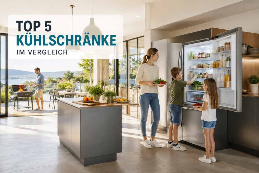 Siemens Kühlschrank in moderner Wohnküche mit Familie