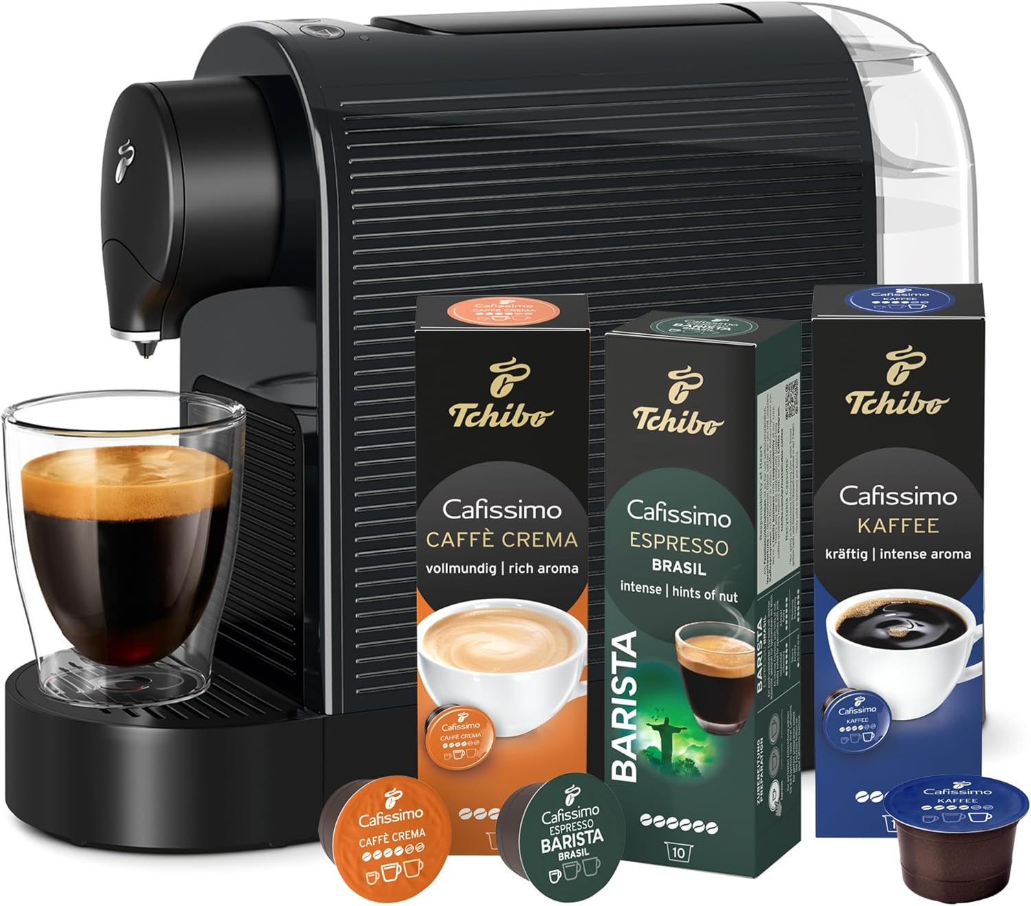 Tchibo Cafissimo Pure Plus Kapselmaschine als Alternative zur Aldi AMBIANO Kapselkaffeemaschine mit 30 Kapseln
