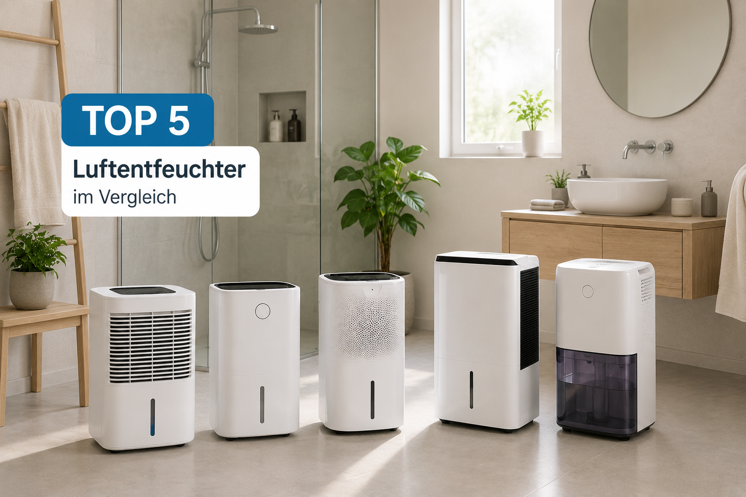 Top 5 Luftentfeuchter im Vergleich – moderner Luftentfeuchter im Badezimmer einer Wohnung im Einsatz