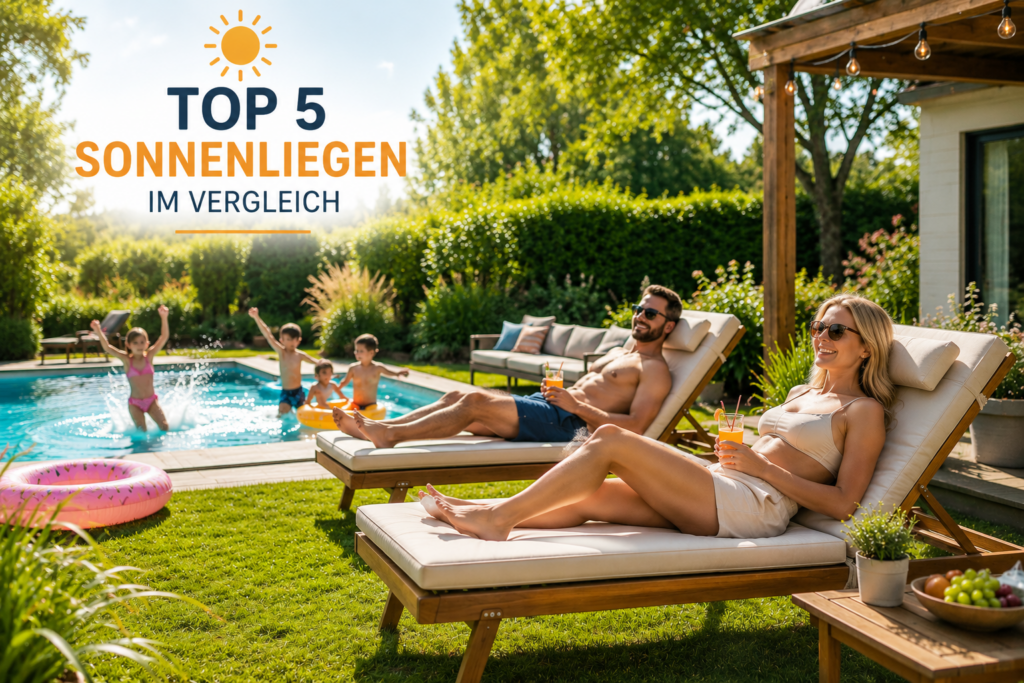 Top 5 Sonnenliegen im Vergleich mit Sonnenliegen am Pool im großen Familiengarten