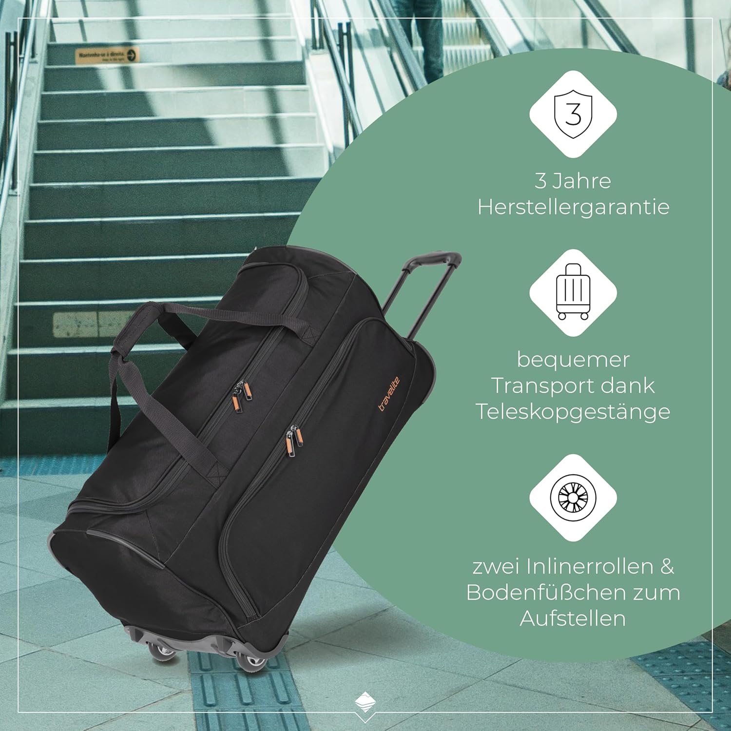 travelite Trolley Reisetasche Basics Fresh 89 Liter mit Rollen für Urlaub, Sport und Reisen