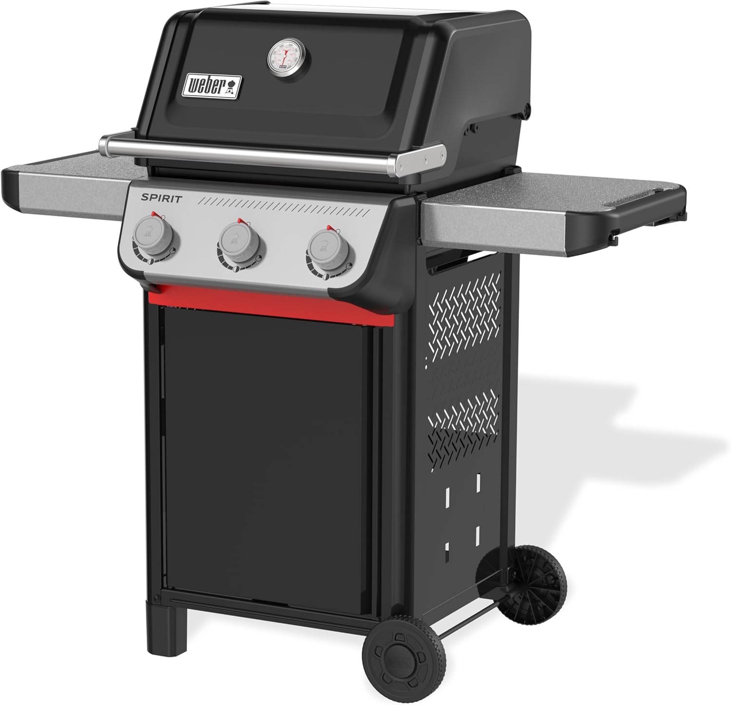 Weber Spirit E-310 Gasgrill mit drei Brennern und Warmhalterost auf einer Terrasse