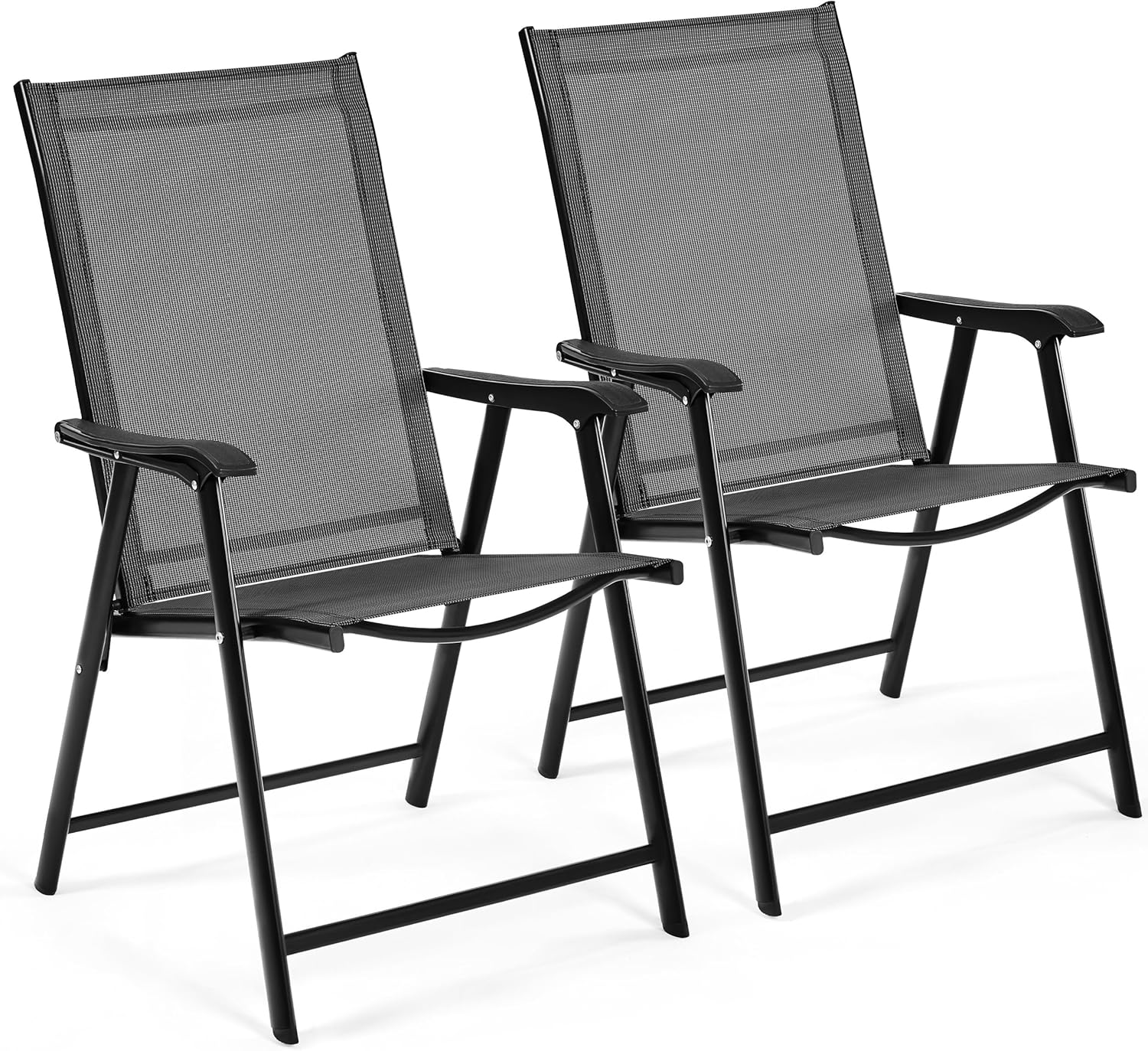 Zwei schwarze Yaheetech Gartenstühle mit Armlehnen und hoher Rückenlehne auf einer Terrasse
