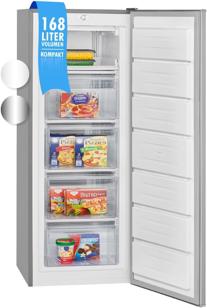 Bomann GS 7340 freistehender Standgefrierschrank in Inox mit vier Schubladen