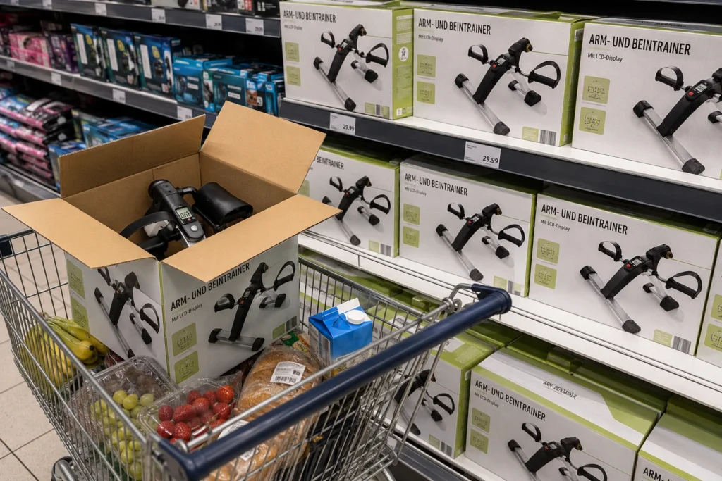Aldi Arm- und Beintrainer von CRANE im Supermarktregal