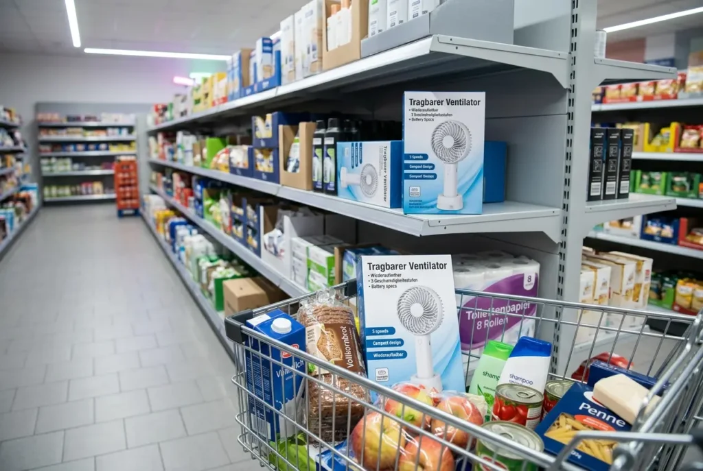 Teleskopventilator im Wohnzimmer an einem heißen Nachmittag