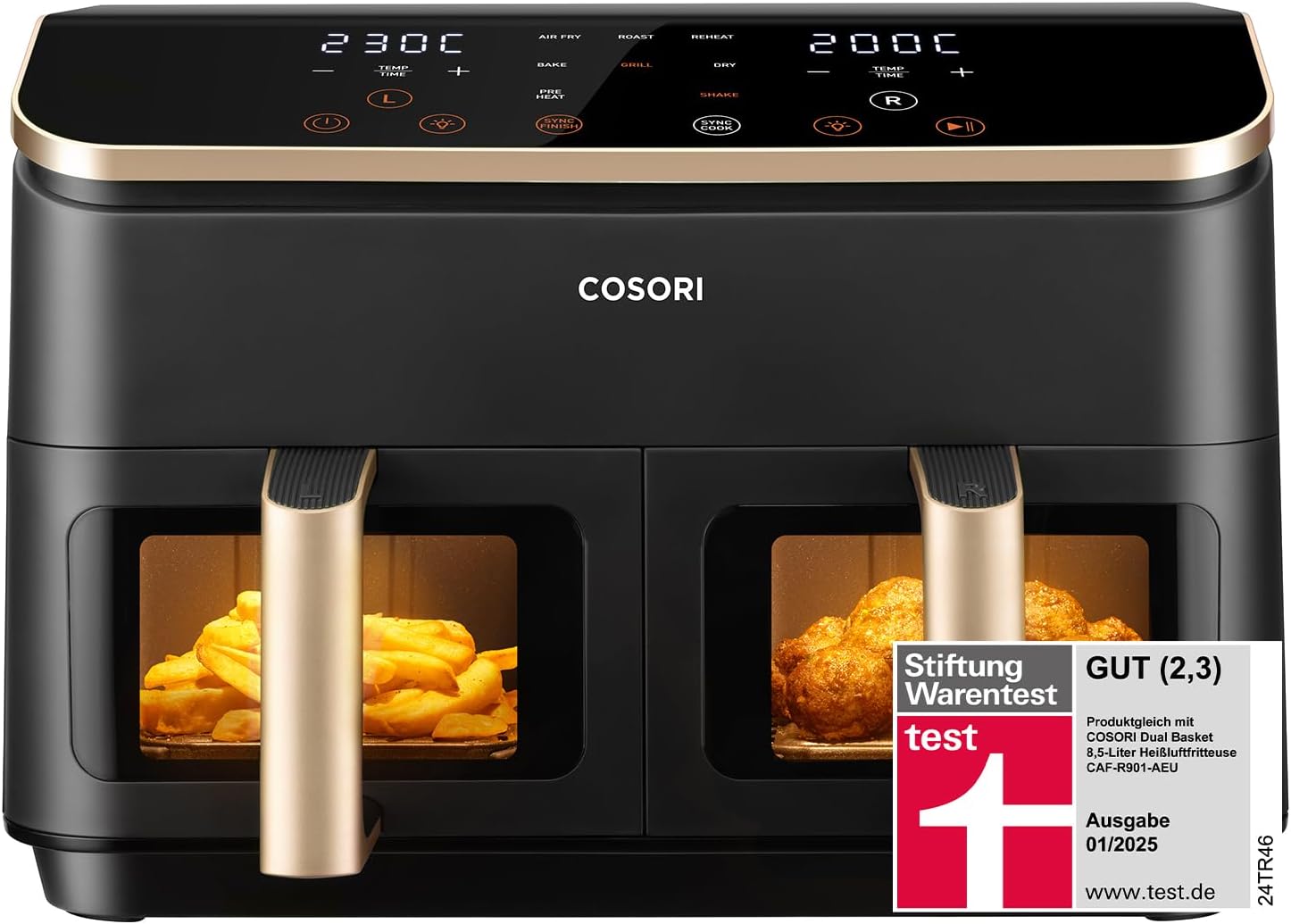 Cosori Dual-Zone Airfryer 8,5L mit Sichtfenster in Gold