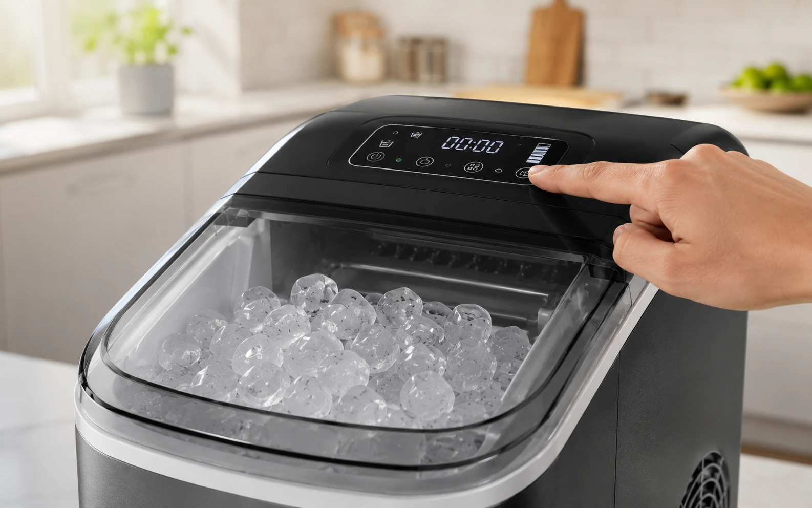 Bedienfeld einer Eiswürfelmaschine mit Display und Timerfunktion