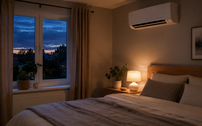 Split-Klimaanlage im Schlafzimmer für leisen Betrieb