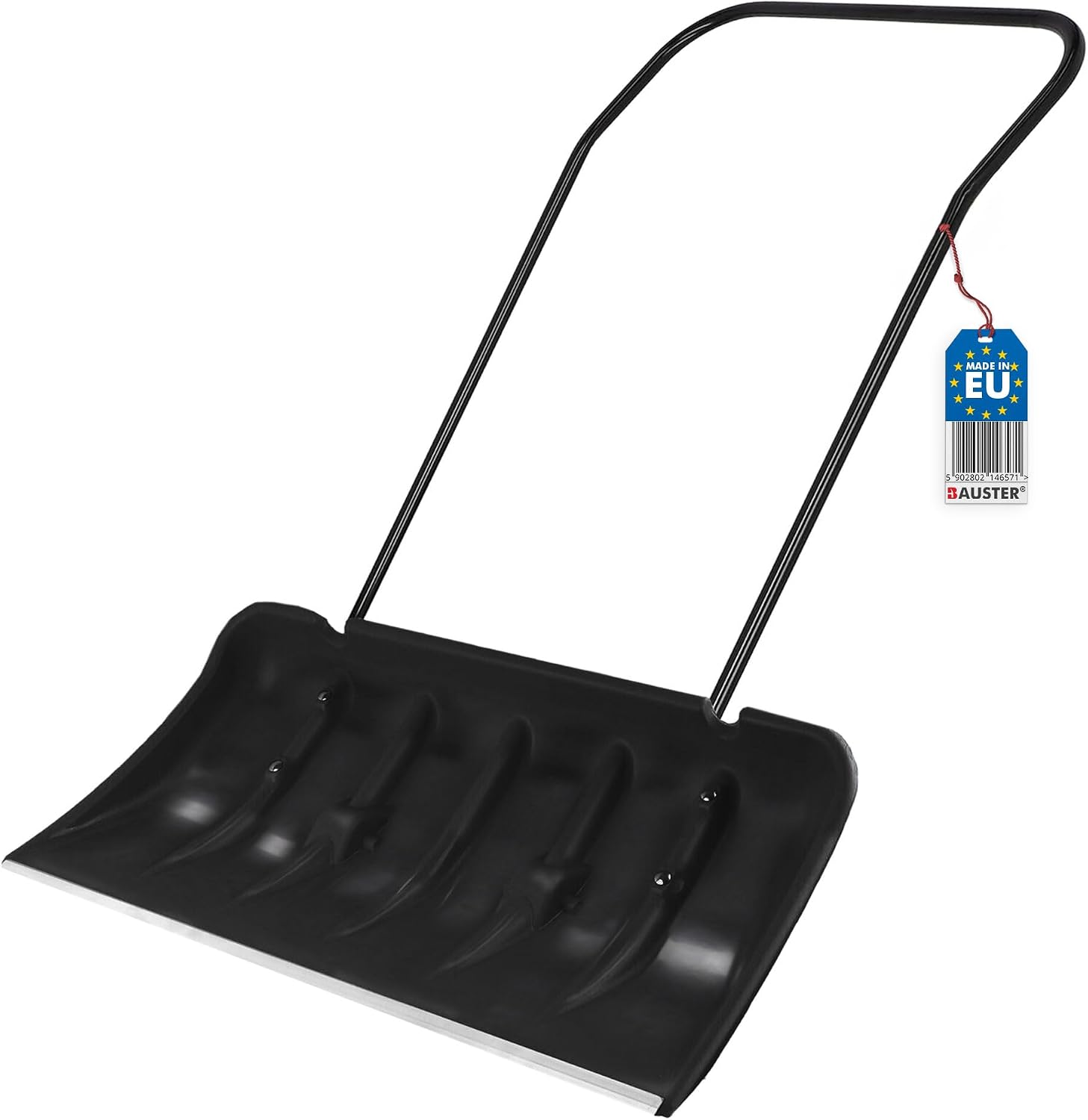 Bauster Schneeschaufel mit 82 cm breiter Kunststoffwanne, Aluminiumkante, Rollen und zwei Metallgriffbügeln