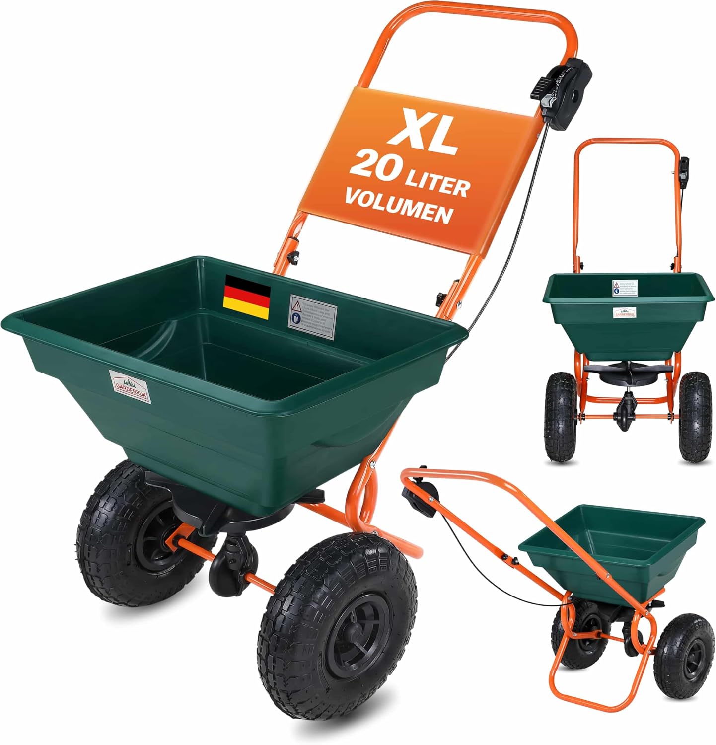 GARDEBRUK Streuwagen mit 20-Liter-Behälter und großen Luftreifen