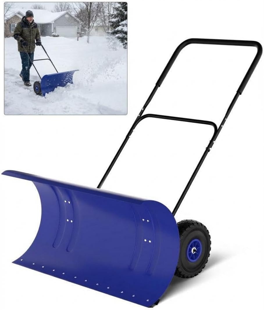 Garvee Schneeschaufel mit Stahlblatt, zwei großen Rädern und höhenverstellbarem Griff