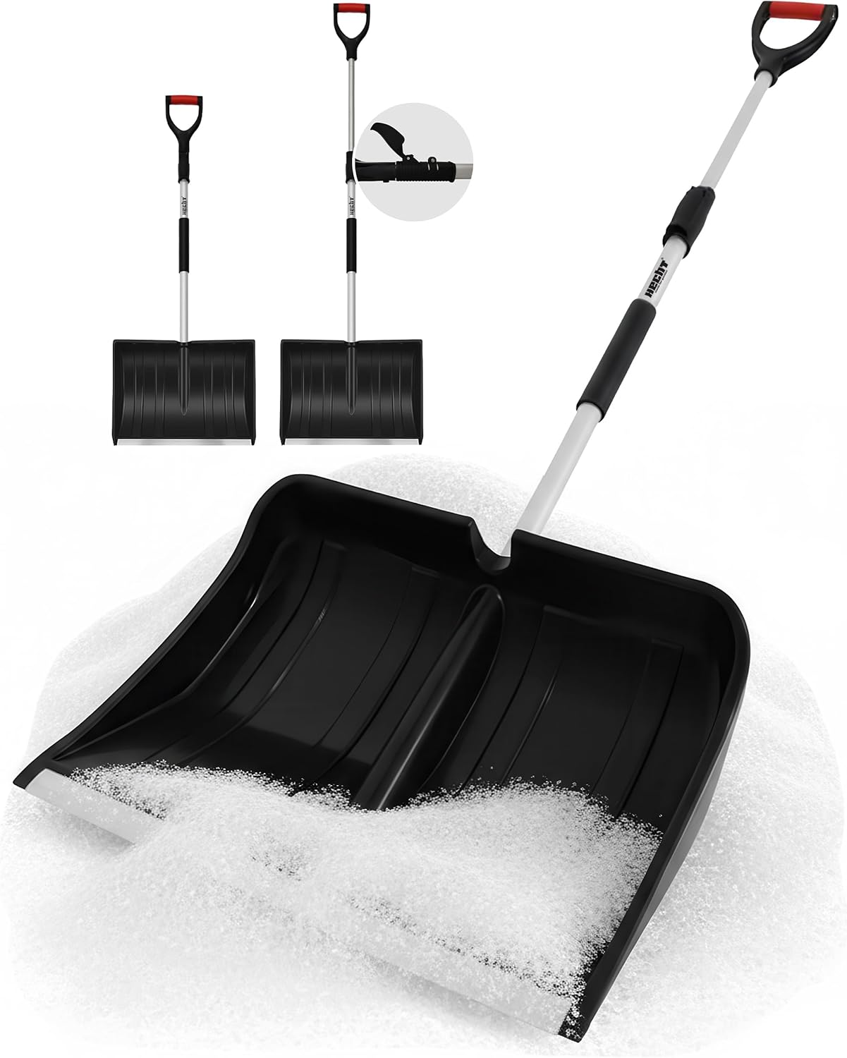 HECHT Schneeschieber mit 49 cm breiter Kunststoffschaufel und Aluminiumkante